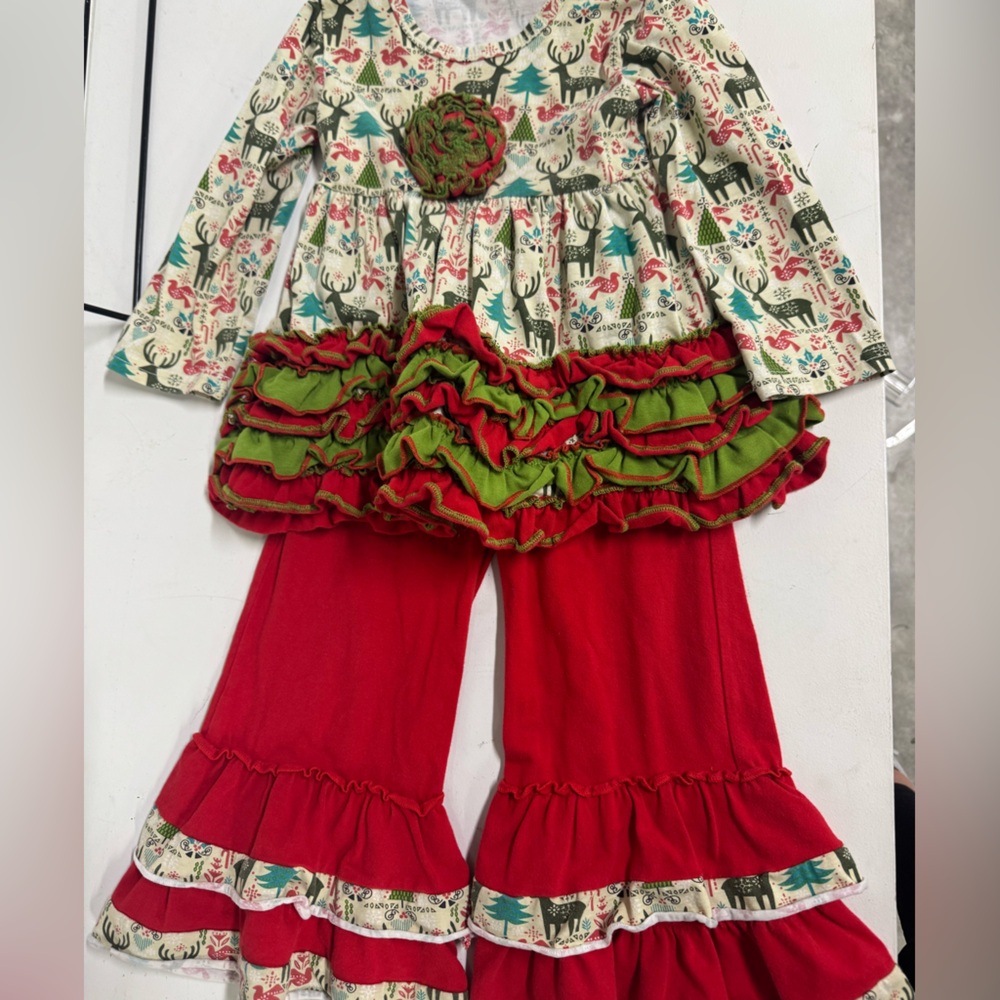 Tutu & Lulu Festive Red and Green Ruffled Outfit Christmas